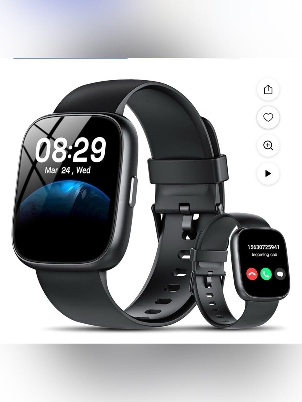 Cillso Black Smartwatch with Silicone Band - iPhone or android Brand New